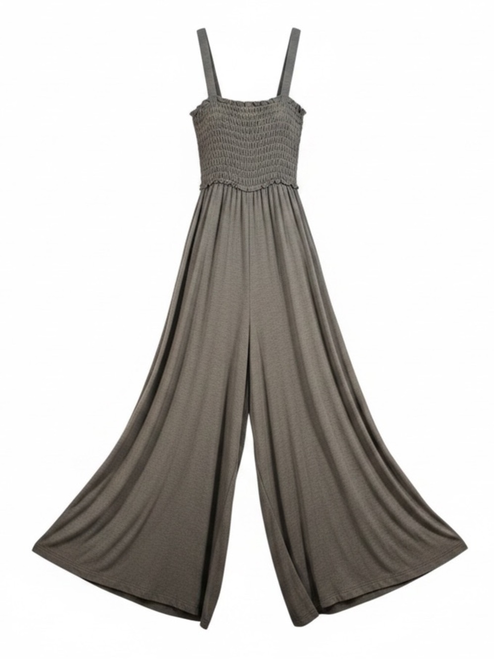 Natural Life Harper Smocked Flowy Wide Leg Jumpsuit Olive Green Heather Medium